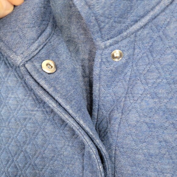 Chicos Size 0 Small Quilted Jacket Cardigan Sweatshirt Blue Snap Up Warm Womens - Picture 3 of 5
